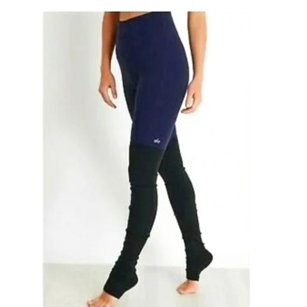 Alo Yoga Goddess kendall & scarlet leggings Rouched Ribbed Stretch Gray Blue XS